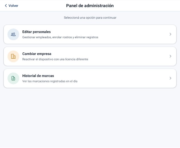 Panel de administración de BioMarker Lite: editar personal, cambiar empresa e historial de marcas