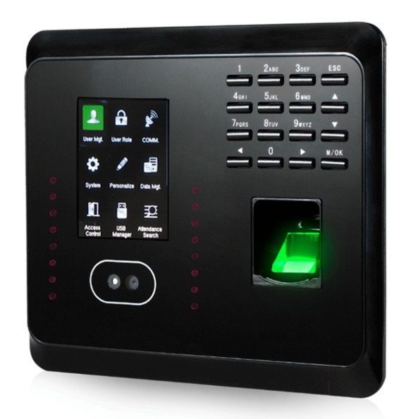 Reloj biométrico ZKTeco MB360 con pantalla, teclado, cámara de reconocimiento facial y lector de huella